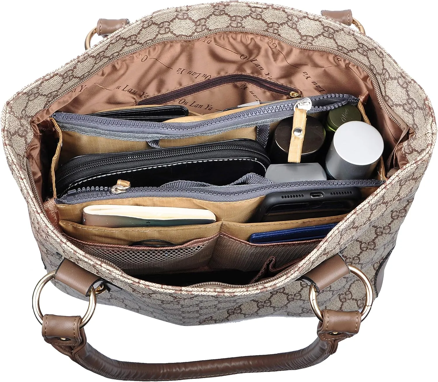 Vercord Updated Purse Handbag Organizer Insert Liner Bag in Bag 13 Pockets New Khaki Small