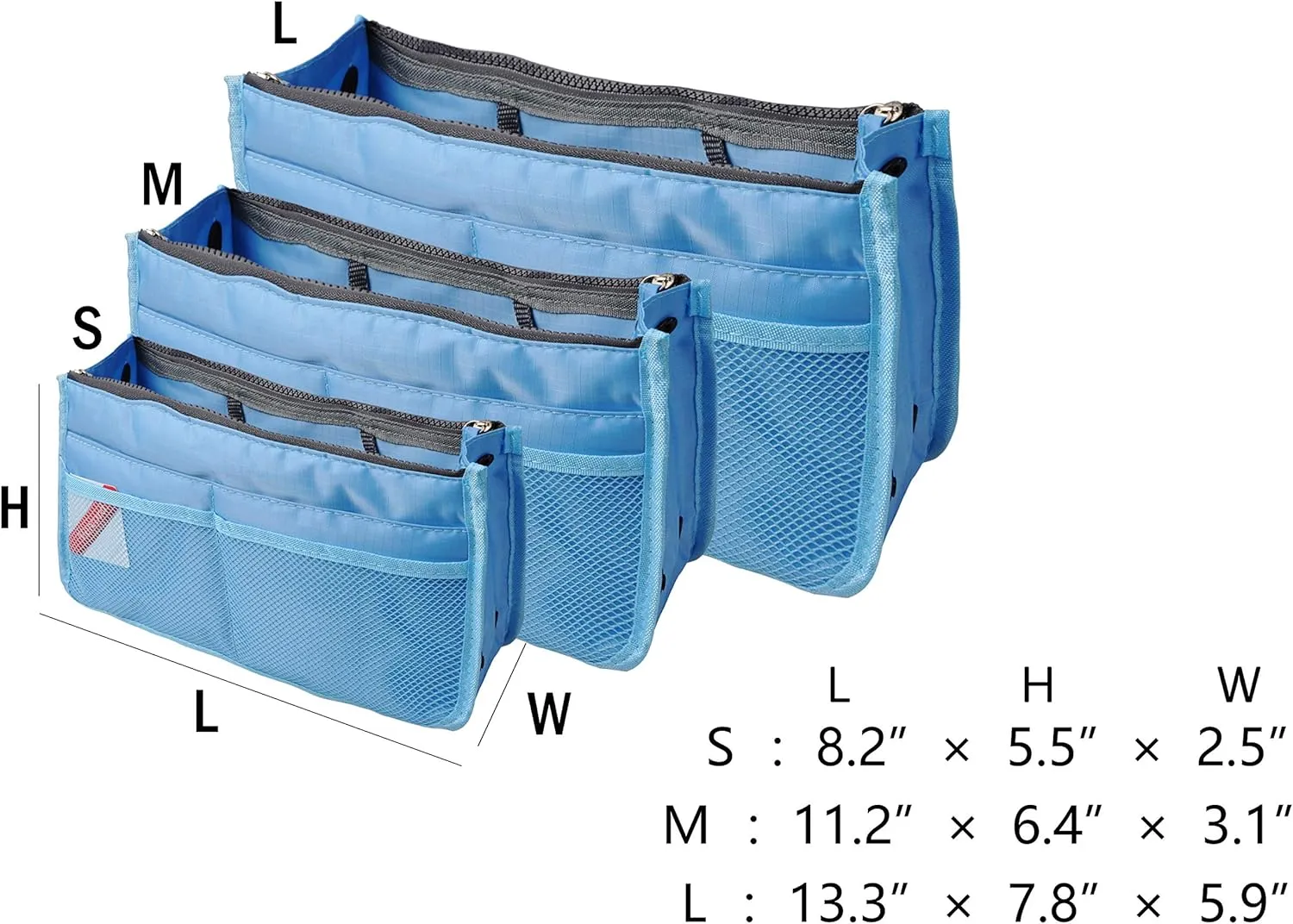 Vercord Updated Purse Handbag Organizer Insert Liner Bag in Bag 13 Pockets Sky Blue Small