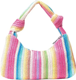 Verdusa Women's Straw Hobo Handbag Knotted Clutch Purse Dumpling Pouch Bag
