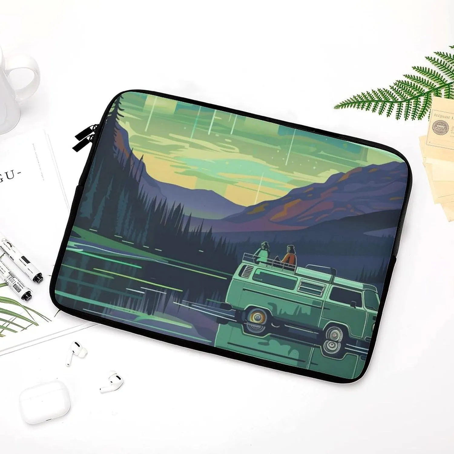 Vintage Aurora Lake Camping Laptop Sleeve 13/15 Inch Briefcase Cover Shockproof Protective Case Handbags Portable Laptop Bag
