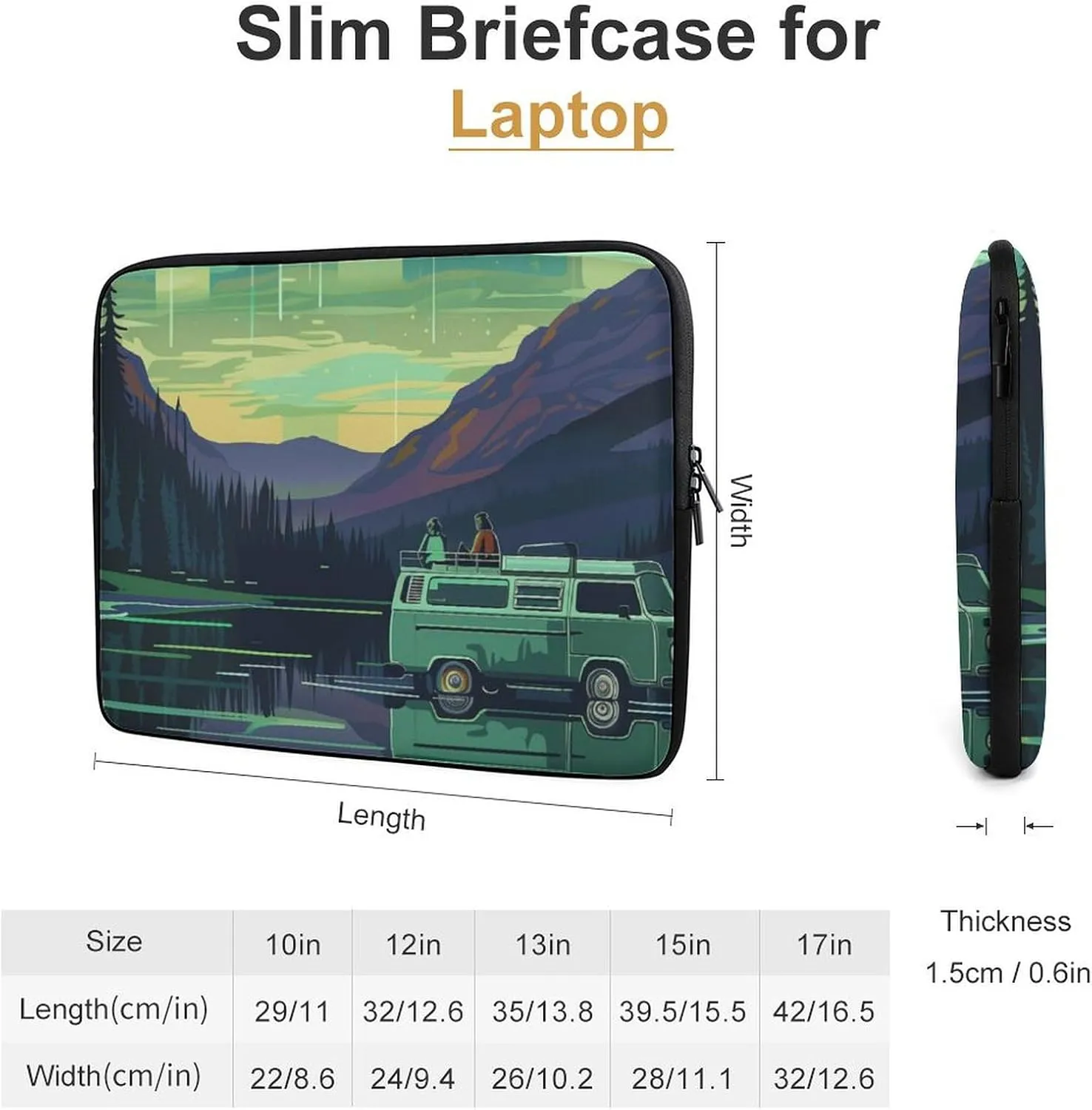 Vintage Aurora Lake Camping Laptop Sleeve 13/15 Inch Briefcase Cover Shockproof Protective Case Handbags Portable Laptop Bag