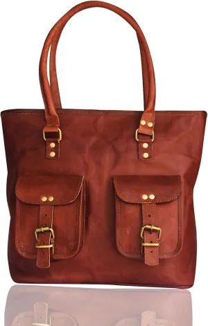 Vintage Genuine Leather Tote Bag Handbag Shopper Purse Shoulder Bag for Women Office Laptop Bags (Wood Brown)