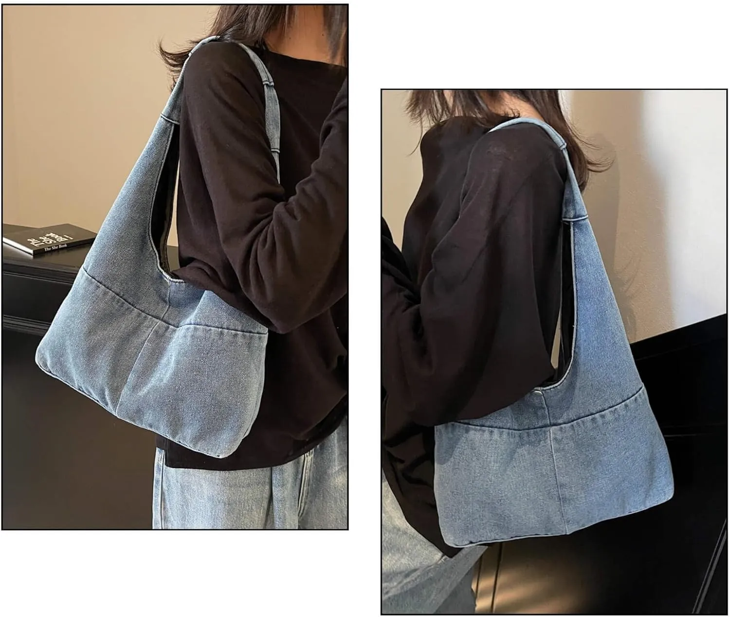 Vintage Grunge Tote Bag Y2K Canvas Bag for Women Men, Denim Crossbody Hobo Shoulder Bag Retro Unisex Bag