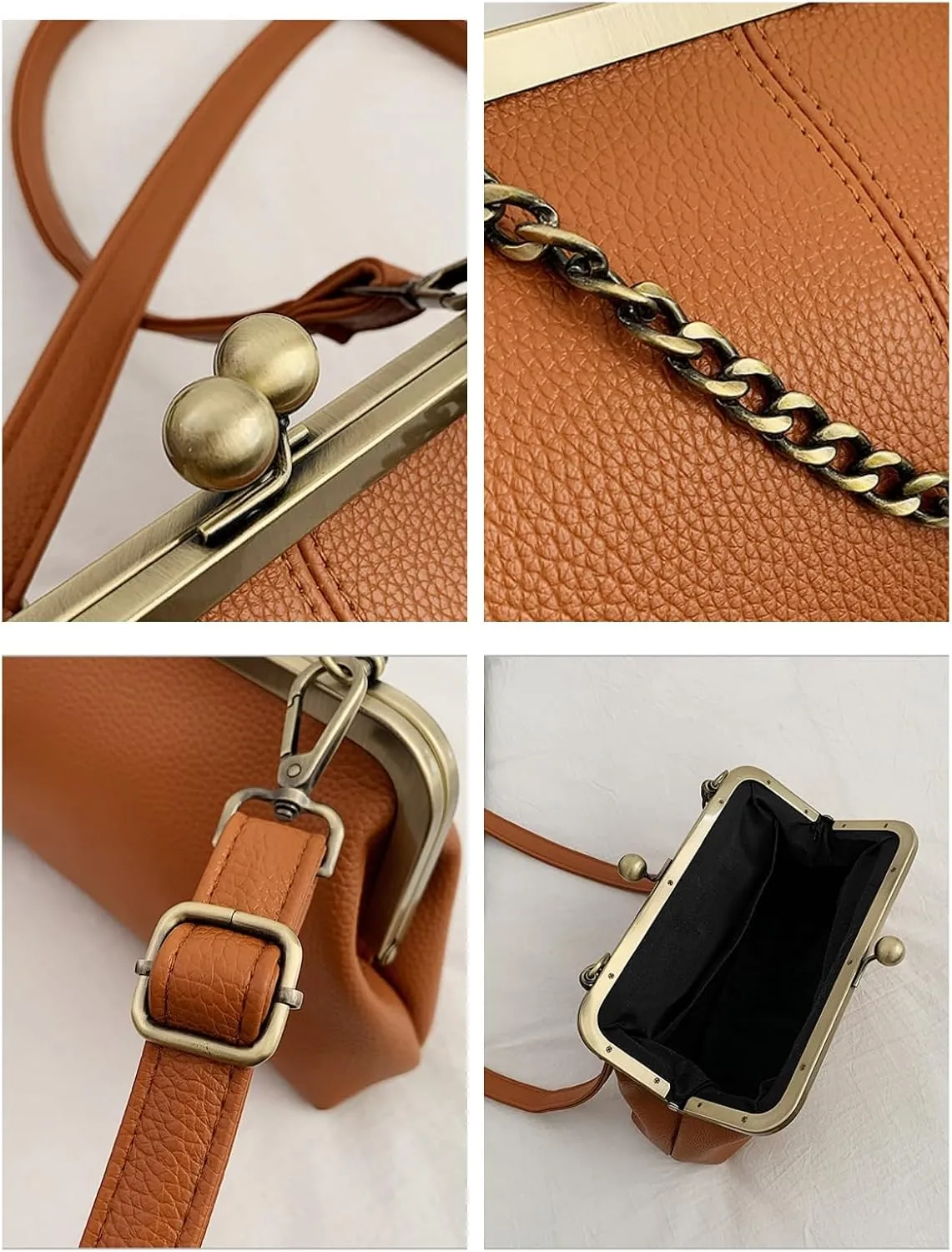 Vintage Kiss Lock Tote Women 2025 Clasp Clutch PU Leather Purse Crossbody Shoulder Bag Everyday Chic Messenger Handbag