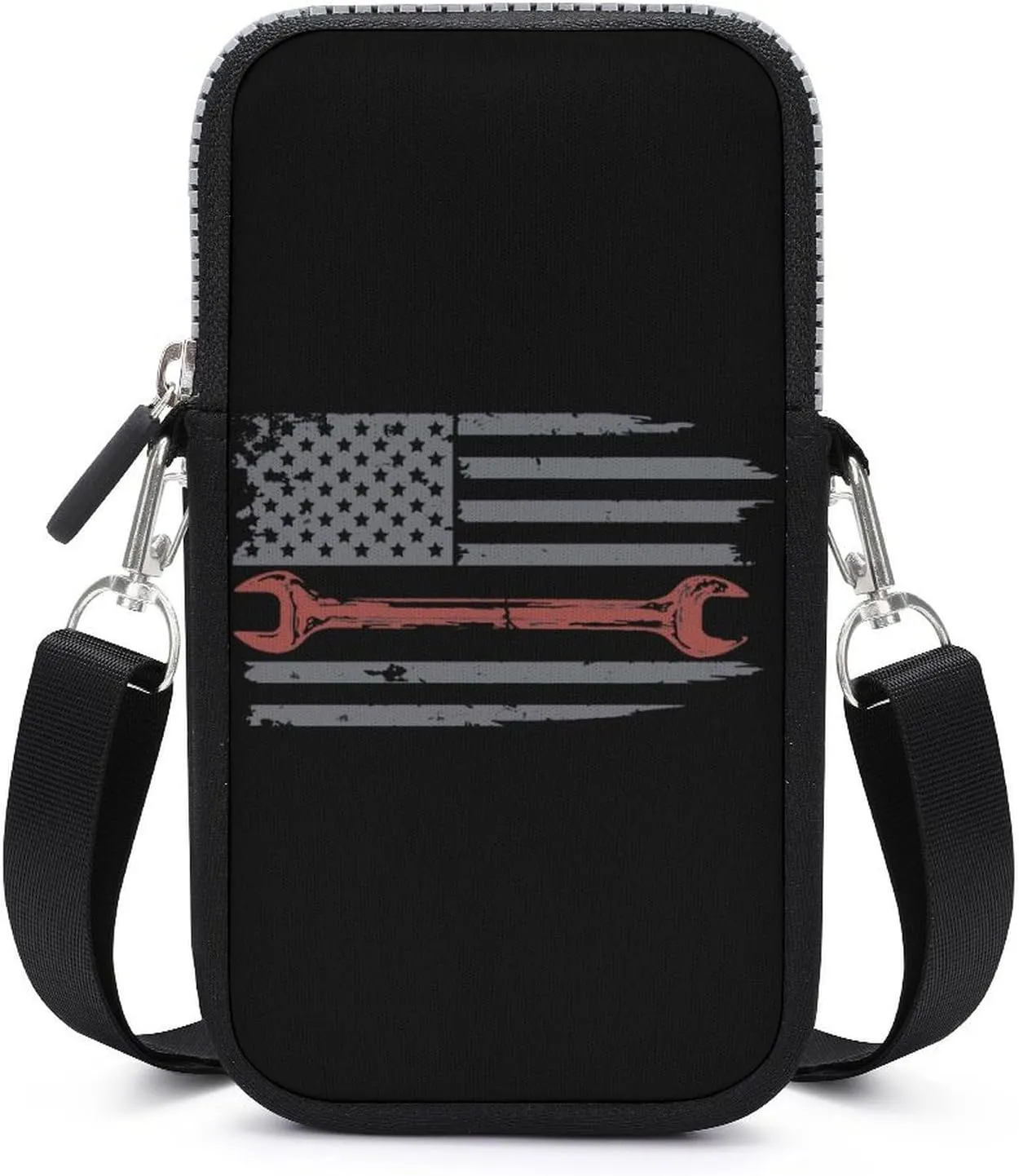 Vintage Mechanic U.S. Flag Small Cell Phone Purse Crossbody Waterproof Mini Bag Wallet with Adjustable Strap
