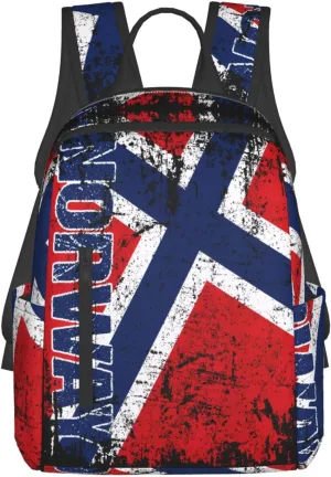 Vintage Norwegian Norway Flag Casual Laptop Backpack Travel Rucksack Sports Daypack Adjustable Strap Bags with Multi-Pockets for Working Running Camping