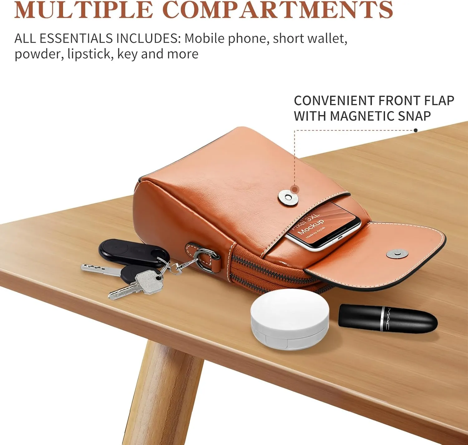 Vintage Small Crossbody Bags for Women Trendy, Leather Triple Compartment Phone Wallet Purse with Adjustable Strap