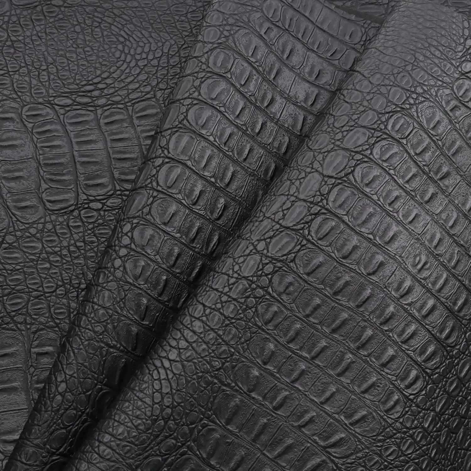 Vinyl Leather Fabric Gator Crocodile 55" Wide by 36" Marine Waterproof Material Synthetic Leather Sheets 0.5mm Anti-UV,Non-Peeling for Car Furniture Sofa Boat Replacement,Black