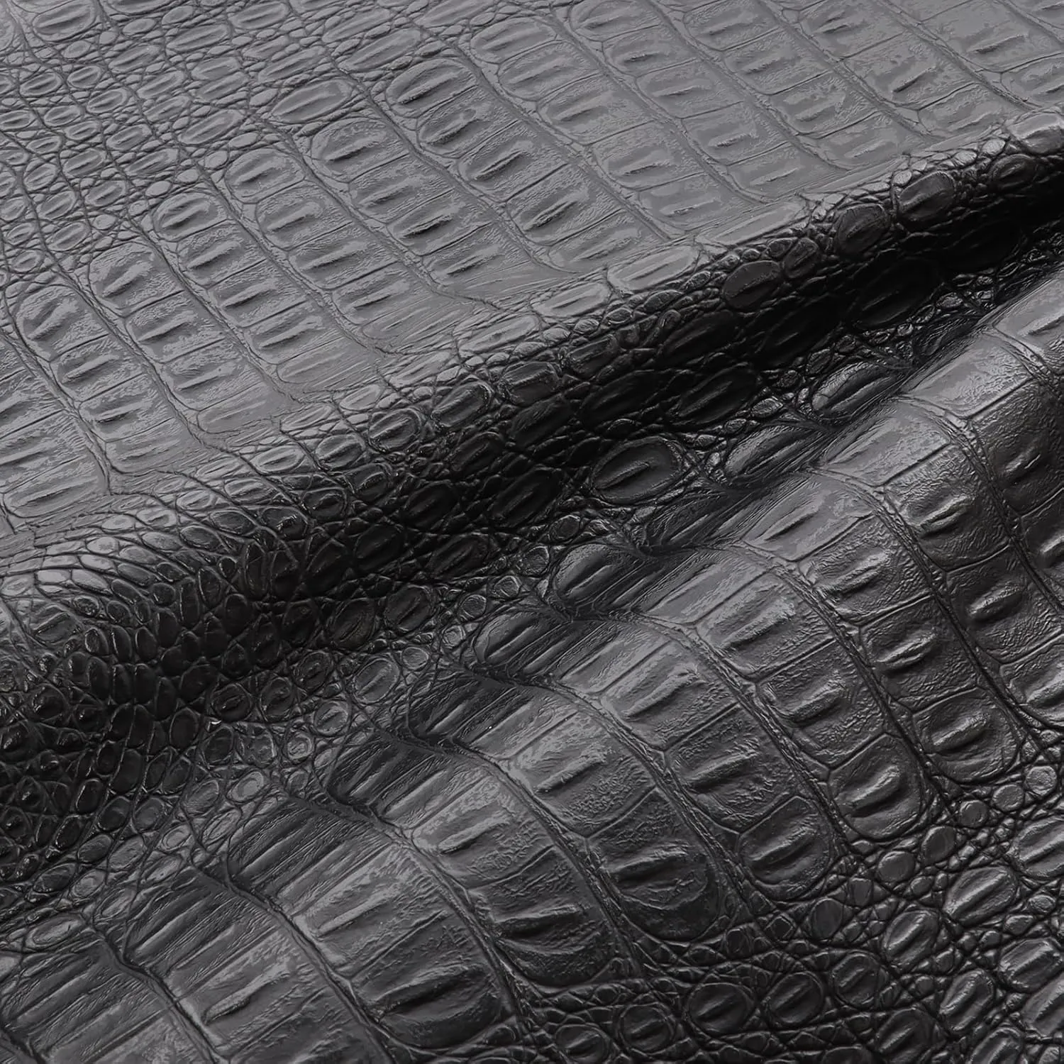 Vinyl Leather Fabric Gator Crocodile 55" Wide by 36" Marine Waterproof Material Synthetic Leather Sheets 0.5mm Anti-UV,Non-Peeling for Car Furniture Sofa Boat Replacement,Black