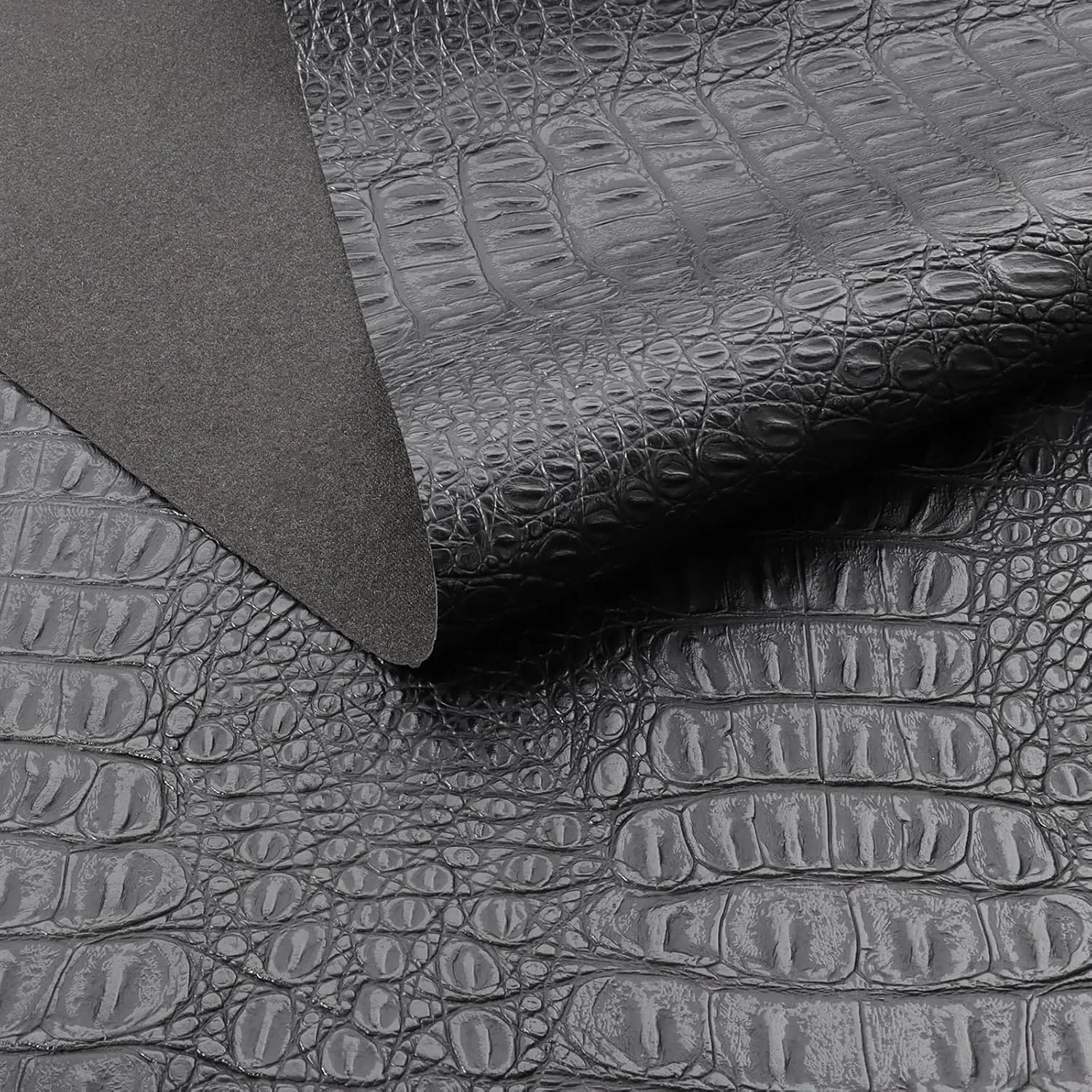 Vinyl Leather Fabric Gator Crocodile 55" Wide by 36" Marine Waterproof Material Synthetic Leather Sheets 0.5mm Anti-UV,Non-Peeling for Car Furniture Sofa Boat Replacement,Black