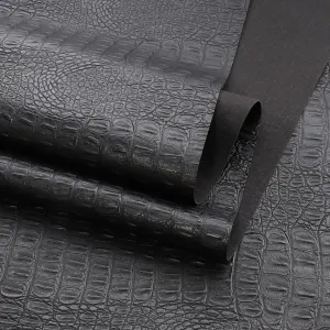 Vinyl Leather Fabric Gator Crocodile 55" Wide by 36" Marine Waterproof Material Synthetic Leather Sheets 0.5mm Anti-UV,Non-Peeling for Car Furniture Sofa Boat Replacement,Black