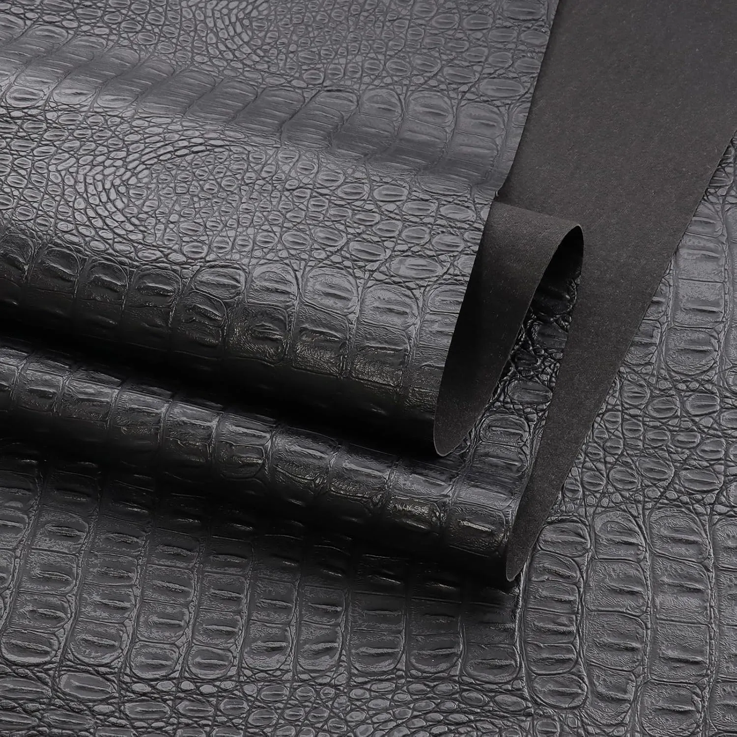 Vinyl Leather Fabric Gator Crocodile 55" Wide by 36" Marine Waterproof Material Synthetic Leather Sheets 0.5mm Anti-UV,Non-Peeling for Car Furniture Sofa Boat Replacement,Black