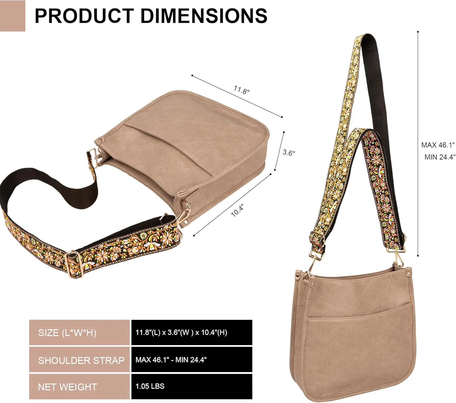 Viva Terry Vegan Leather Crossbody Fashion Shoulder Bag Purse with Adjustable Strap