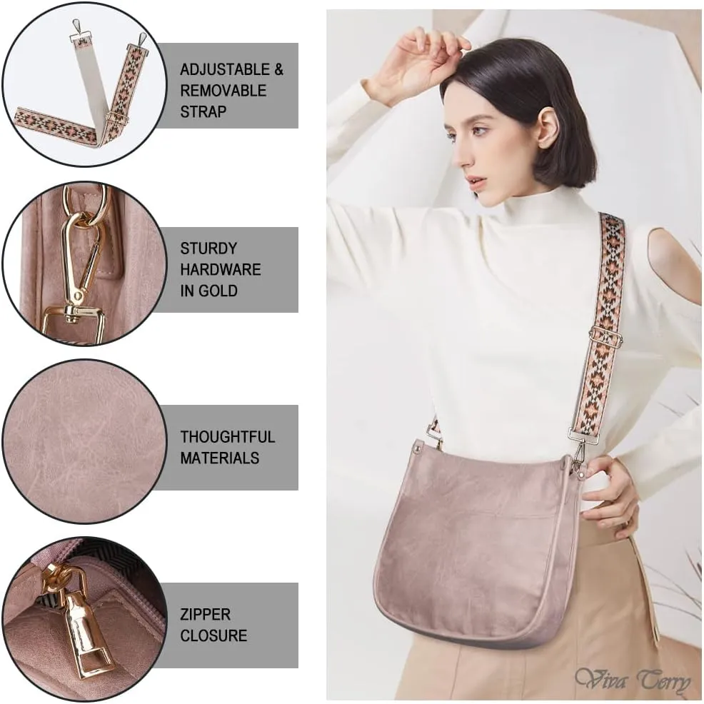 Viva Terry Vegan Leather Crossbody Fashion Shoulder Bag Purse with Adjustable Strap