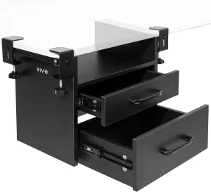 VIVO Corner Clamp-on Under Desk Drawer and Shelf System, Office Accessory Holder for Supplies, Gaming Devices, and More, Multi-Level Storage, Workstation Organizer, Black
