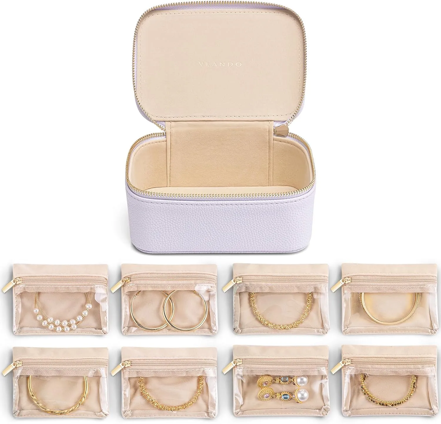 Vlando Jewelry Travel Organizer with 8 Velvet Jewelry Bags Travel Jewelry Box for Women Girls Jewelry Organizer Storage for Rings Earrings Birthday Christmas Gifts for Mom Wife Daughter-Purple