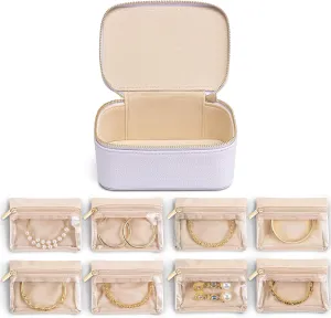 Vlando Jewelry Travel Organizer with 8 Velvet Jewelry Bags Travel Jewelry Box for Women Girls Jewelry Organizer Storage for Rings Earrings Birthday Christmas Gifts for Mom Wife Daughter-Purple