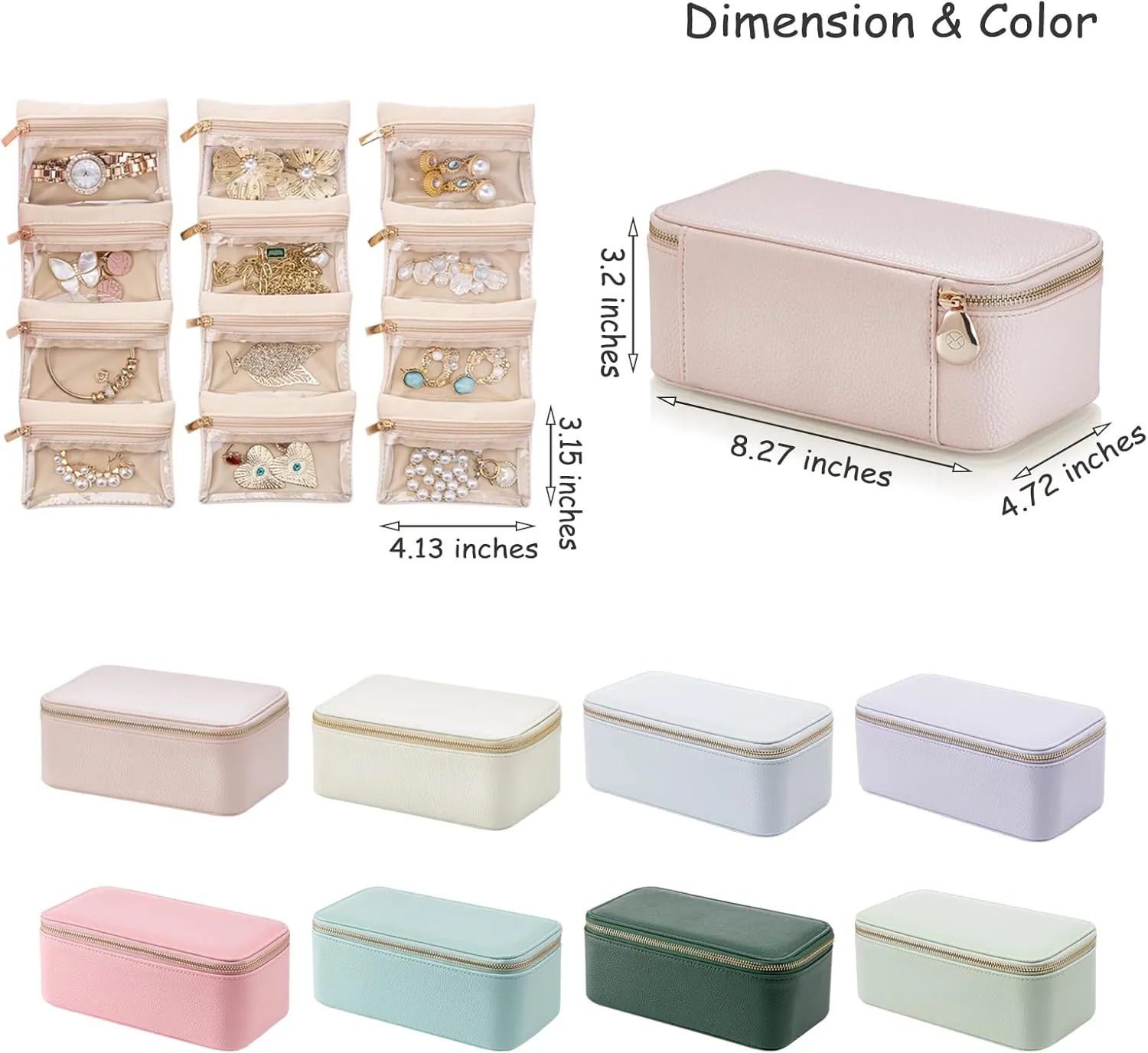 Vlando Travel Jewelry Box Organizer - 12 Small Velvet Zipped Pouches Pockets for Jewelries Necklaces Rings Earrings Sorting Storage, Baby Blue