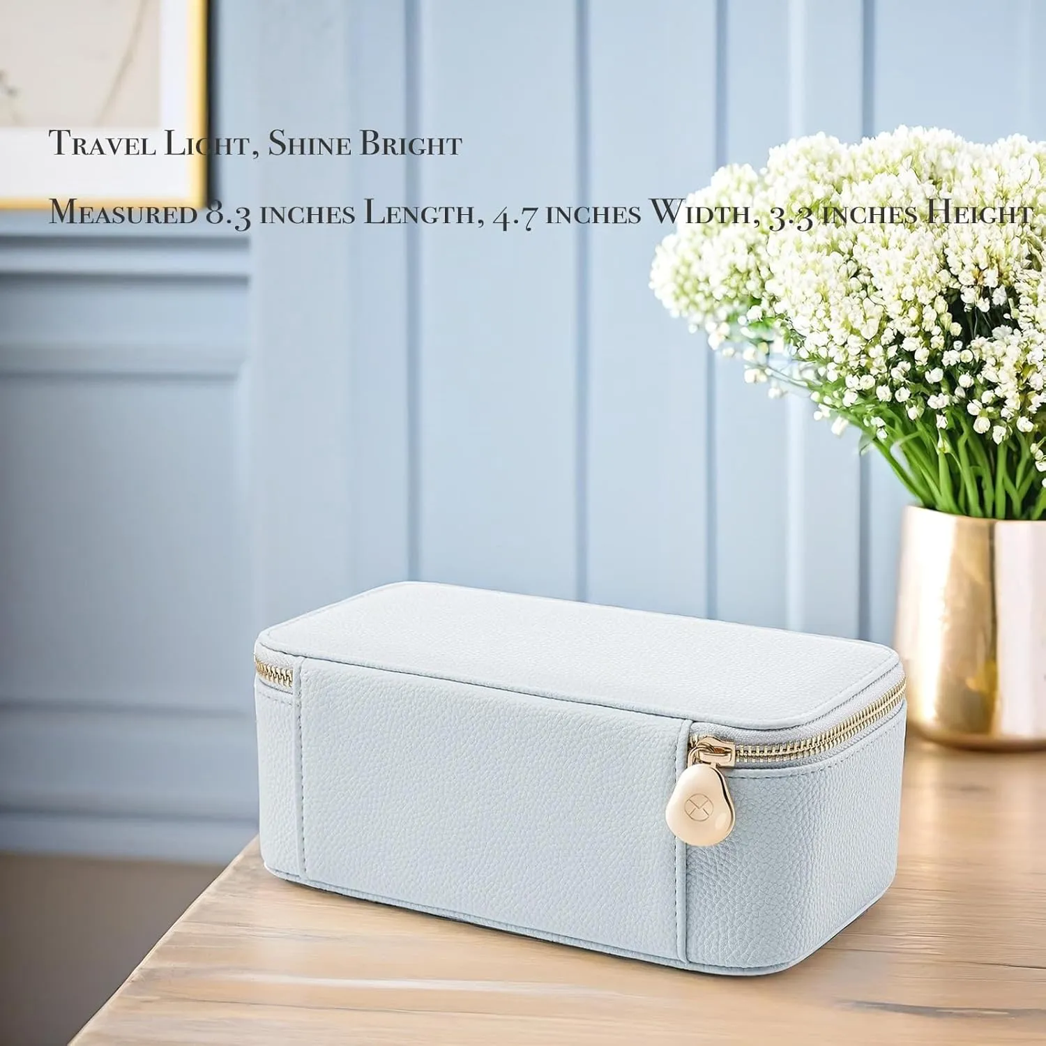 Vlando Travel Jewelry Box Organizer - 12 Small Velvet Zipped Pouches Pockets for Jewelries Necklaces Rings Earrings Sorting Storage, Baby Blue