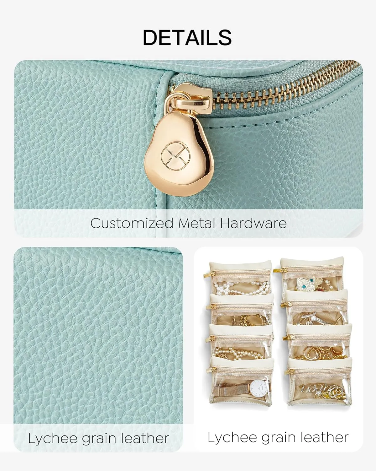 Vlando Travel Jewelry Case with 8 Velvet Jewelry Bags Travel Jewelry Box for Women Girls Jewelry Organizer Bags for Women Girls Christmas Birthday Gifts-Lake Blue