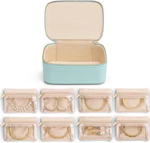 Vlando Travel Jewelry Case with 8 Velvet Jewelry Bags Travel Jewelry Box for Women Girls Jewelry Organizer Bags for Women Girls Christmas Birthday Gifts-Lake Blue