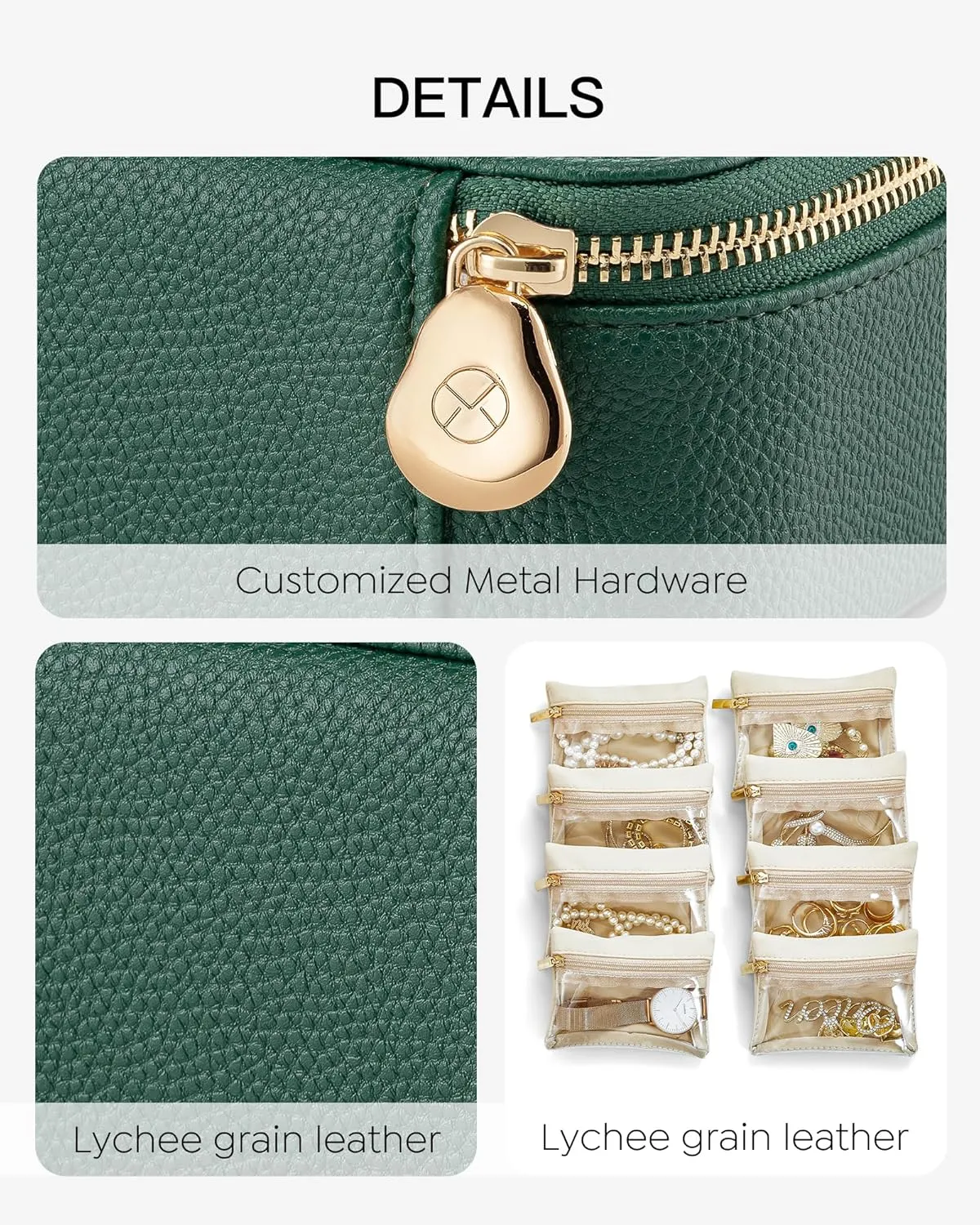 Vlando Travel Jewelry Organzier with 8 Velvet Jewelry Bags,Birthday Wedding Gift Ideas for Women Girls Friends Jewelry Case for Necklace Rings Earrings-Green
