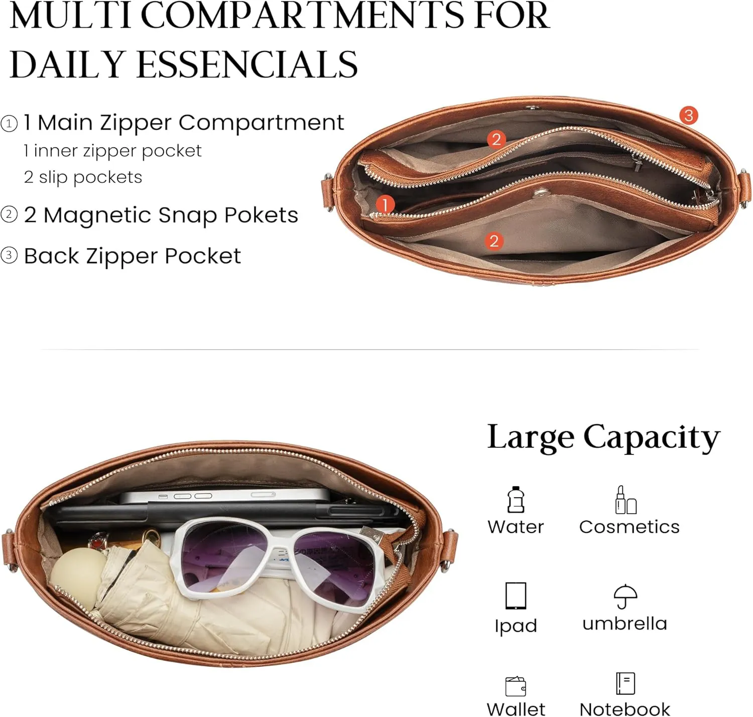 VONAL Hobo Crossbody Bags for Women, Vegan Leather Purses Shoulder Handbags for women PU leather Tote Bags Everyday Purse