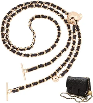 WADORN Adjustable Purse Chain Strap, 45.9 Inch PU Leather Shoulder Strap Replacement Thin Metal Crossbody Bag Chain with T-Bar Clasp Flat Handbag Chain Accessories for Clutch Bag Satchel, Black