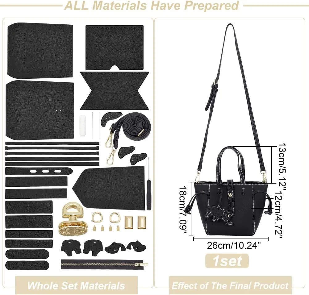 WADORN DIY Leather Tote Bag Making Kit - PU Leather Craft Sewing Handbag Making Set, All Accessories for Gift, 10.2x4.7x7 in, Black