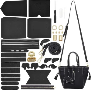 WADORN DIY Leather Tote Bag Making Kit - PU Leather Craft Sewing Handbag Making Set, All Accessories for Gift, 10.2x4.7x7 in, Black