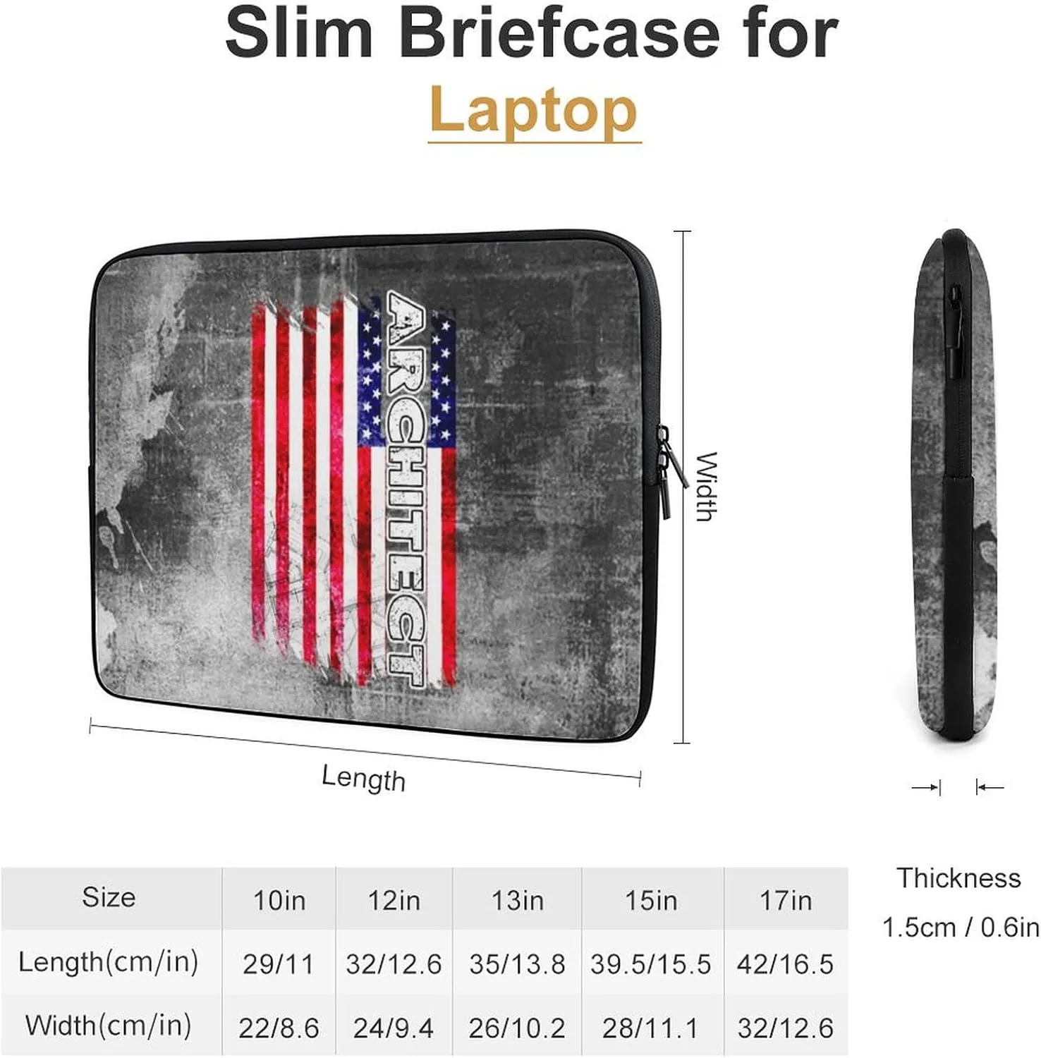 Wall Texture American Flag Architect Laptop Sleeve 13/15 Inch Durable Briefcase Cover Shockproof Protective Case Handbags Portable Laptop Bag