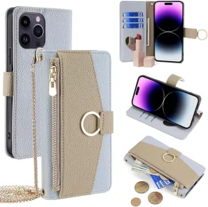Wallet Case with Crossbody Strap Compatible for Apple iPhone 16e, Magnetic Handbag Zipper Pocket Cases PU Leather Flip Cell Phone Holster Cover with Kickstand, Blue