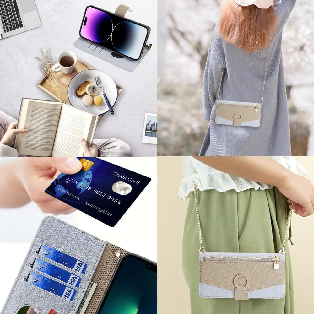Wallet Case with Crossbody Strap Compatible for Apple iPhone 16e, Magnetic Handbag Zipper Pocket Cases PU Leather Flip Cell Phone Holster Cover with Kickstand, Blue