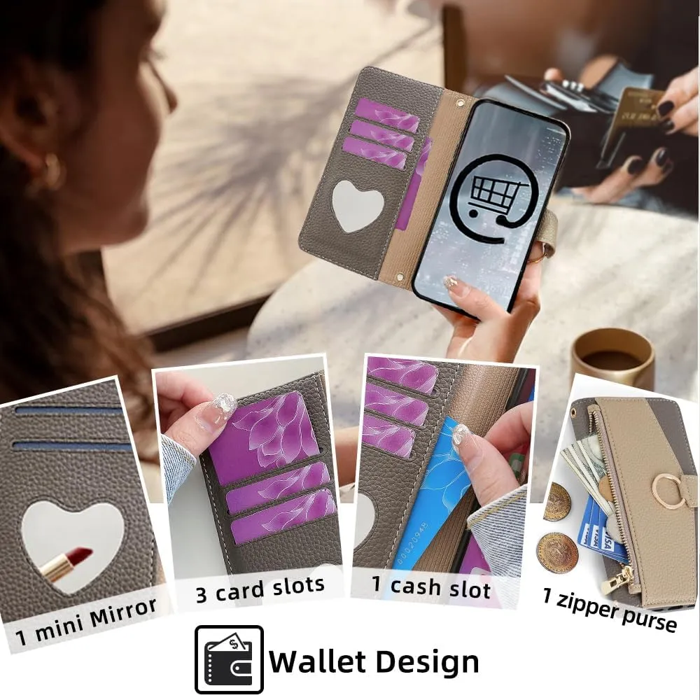 Wallet Case with Crossbody Strap Compatible for Huawei Mate 7 Mini/Honor 5X/GR5, Magnetic Handbag Zipper Pocket Cases PU Leather Flip Shockproof Cover with Kickstand Gray