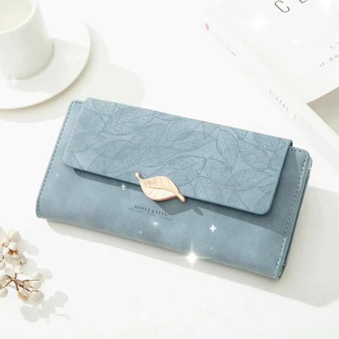 Wallets For Women Large Clutch Wristlet Phone Ladies Girls Cute Long Bifold Purse Unique Original Gift (Blue)