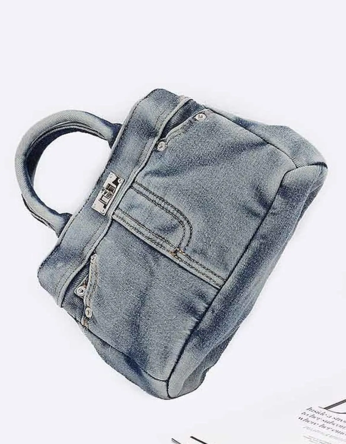 Washed Denim Convertible Top Handle Tote Bag for Women Vintage Blue Jeans Crossbody Purse, Casual Shoulder Handbag