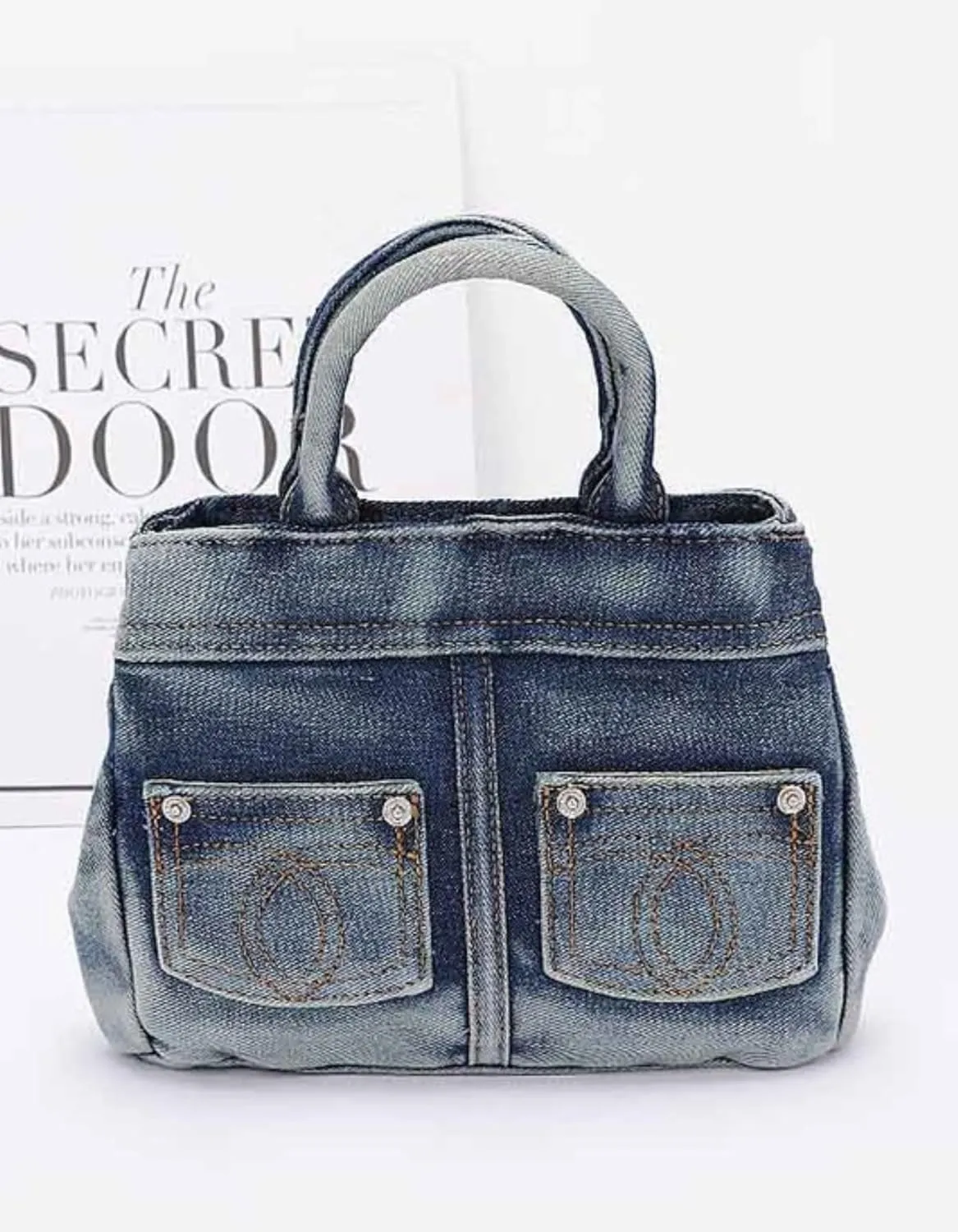 Washed Denim Convertible Top Handle Tote Bag for Women Vintage Blue Jeans Crossbody Purse, Casual Shoulder Handbag