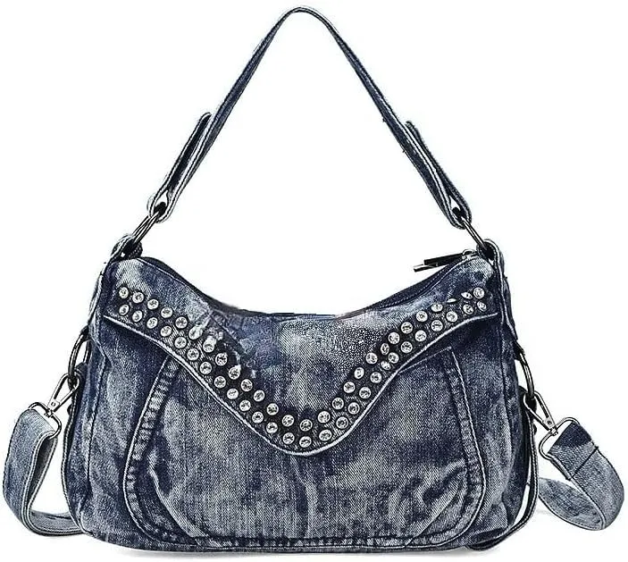 Washed Denim Purse for Women Shoulder Bag Jeans Crossbody Messenger Bag Handbag Vintage Style Bag