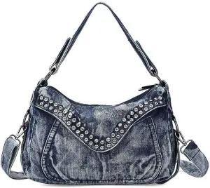 Washed Denim Purse for Women Shoulder Bag Jeans Crossbody Messenger Bag Handbag Vintage Style Bag