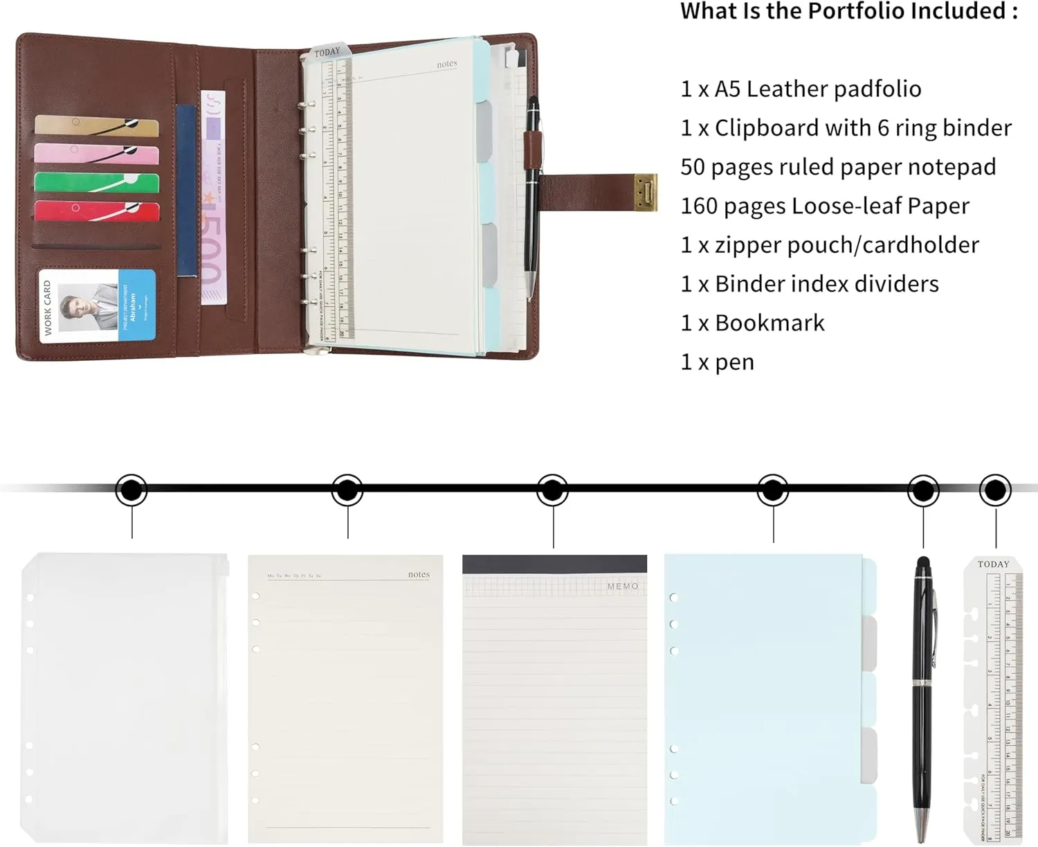 WASON Journal with Lock A5 Binder Diary Ruled Spiral Notebook Planner Portfolio and Refillable Writing Lined Paper Notepad, Pen, Clipboard Organizer For Ideal Business, School & Travel (Coffee)