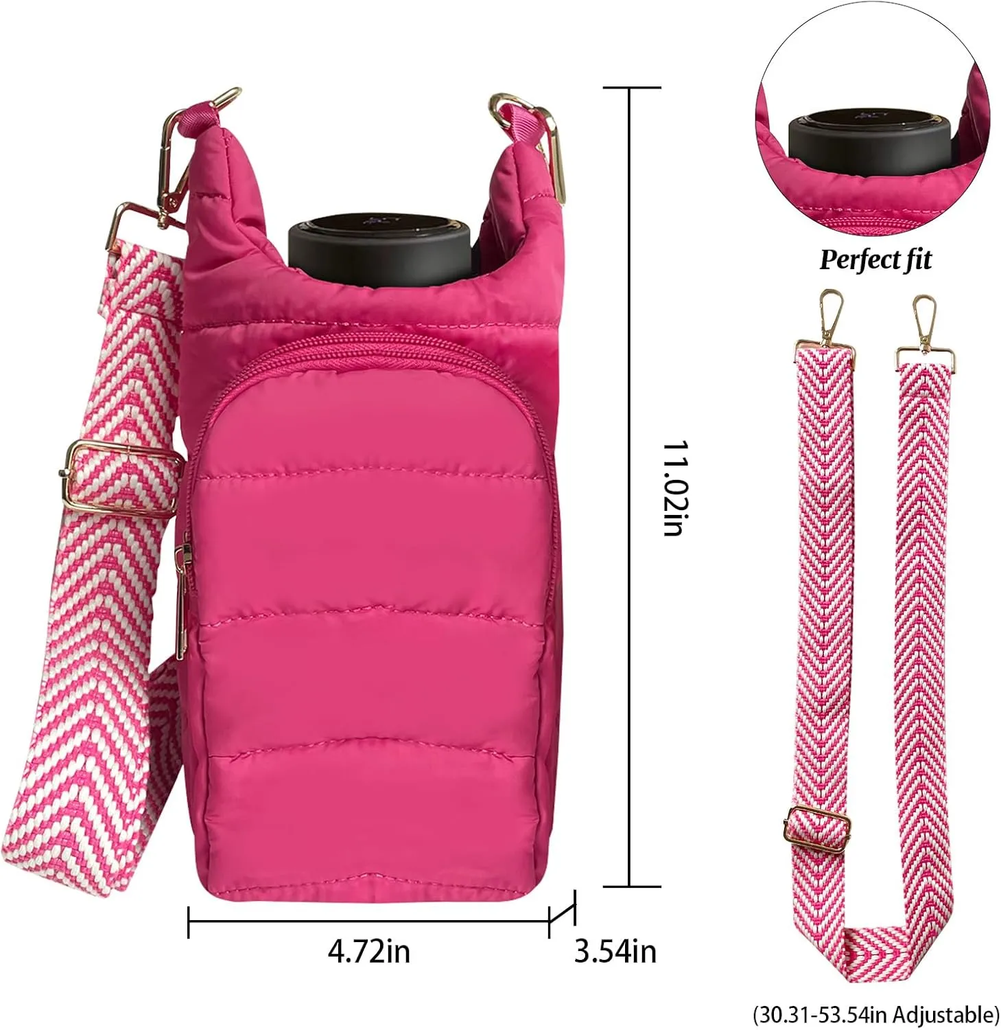 Water Bottle Carrier Bag with Strap | Hydrobag Crossbody Water Bottle Holder | Puffer Quilted Hydrobag with Adjustable Strap