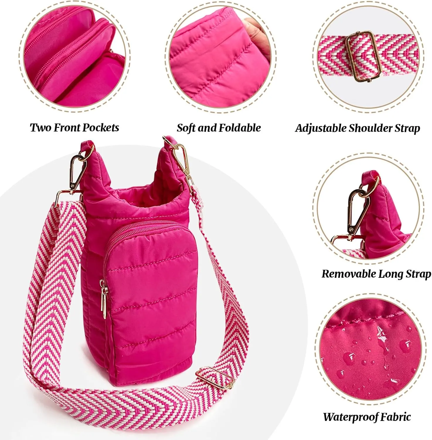 Water Bottle Carrier Bag with Strap | Hydrobag Crossbody Water Bottle Holder | Puffer Quilted Hydrobag with Adjustable Strap