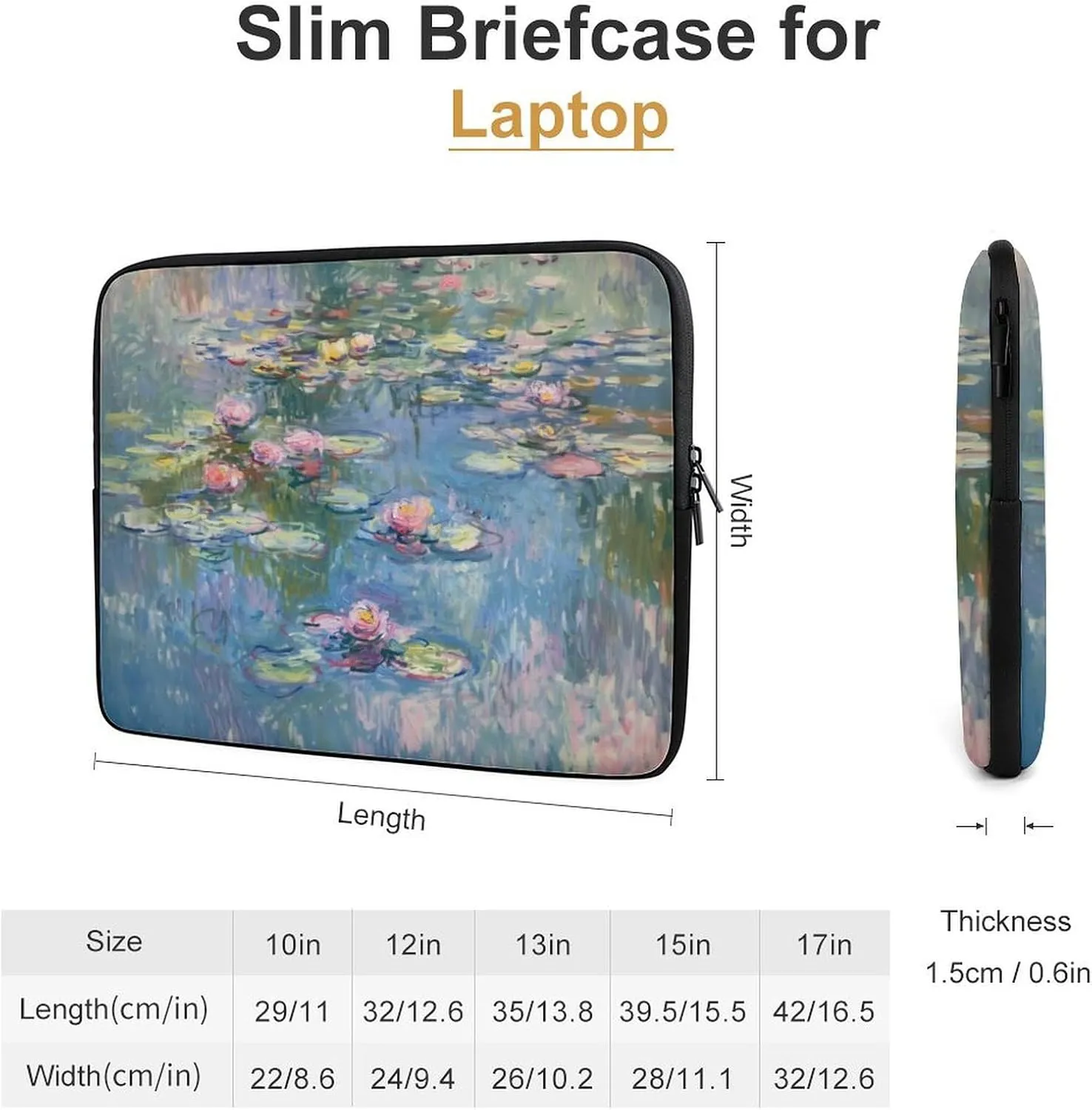 Water Lily Pond Laptop Sleeve 13/15 Inch Durable Briefcase Cover Shockproof Protective Case Handbags Portable Laptop Bag