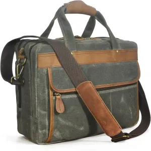 Water Resistant Canvas   Leather Business Attache Tote Briefcase Laptop Office Portfolio Bag For Men FB7146