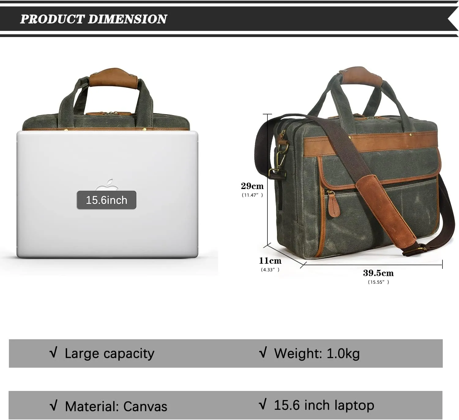 Water Resistant Canvas   Leather Business Attache Tote Briefcase Laptop Office Portfolio Bag For Men FB7146