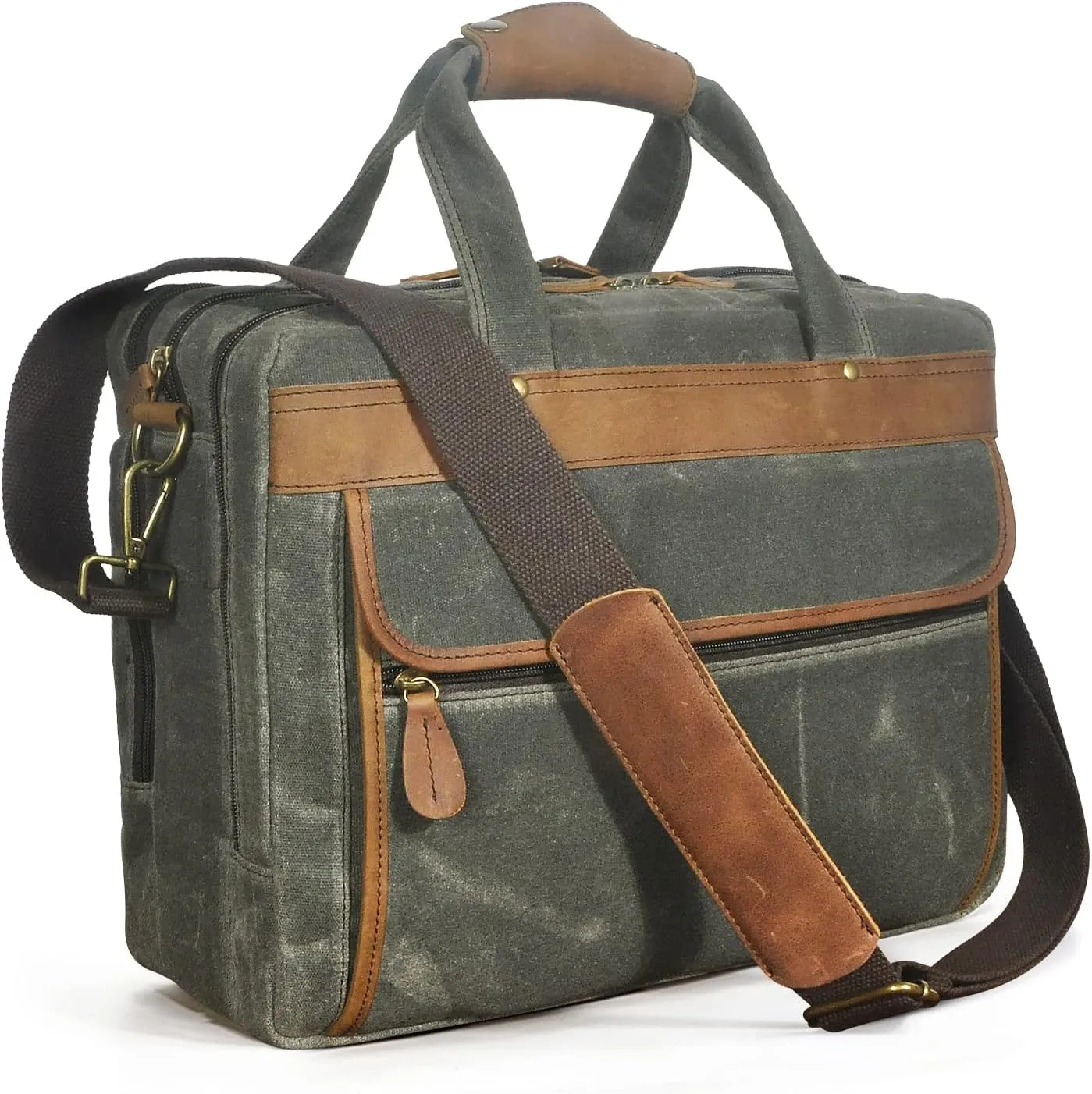 Water Resistant Canvas   Leather Business Attache Tote Briefcase Laptop Office Portfolio Bag For Men FB7146
