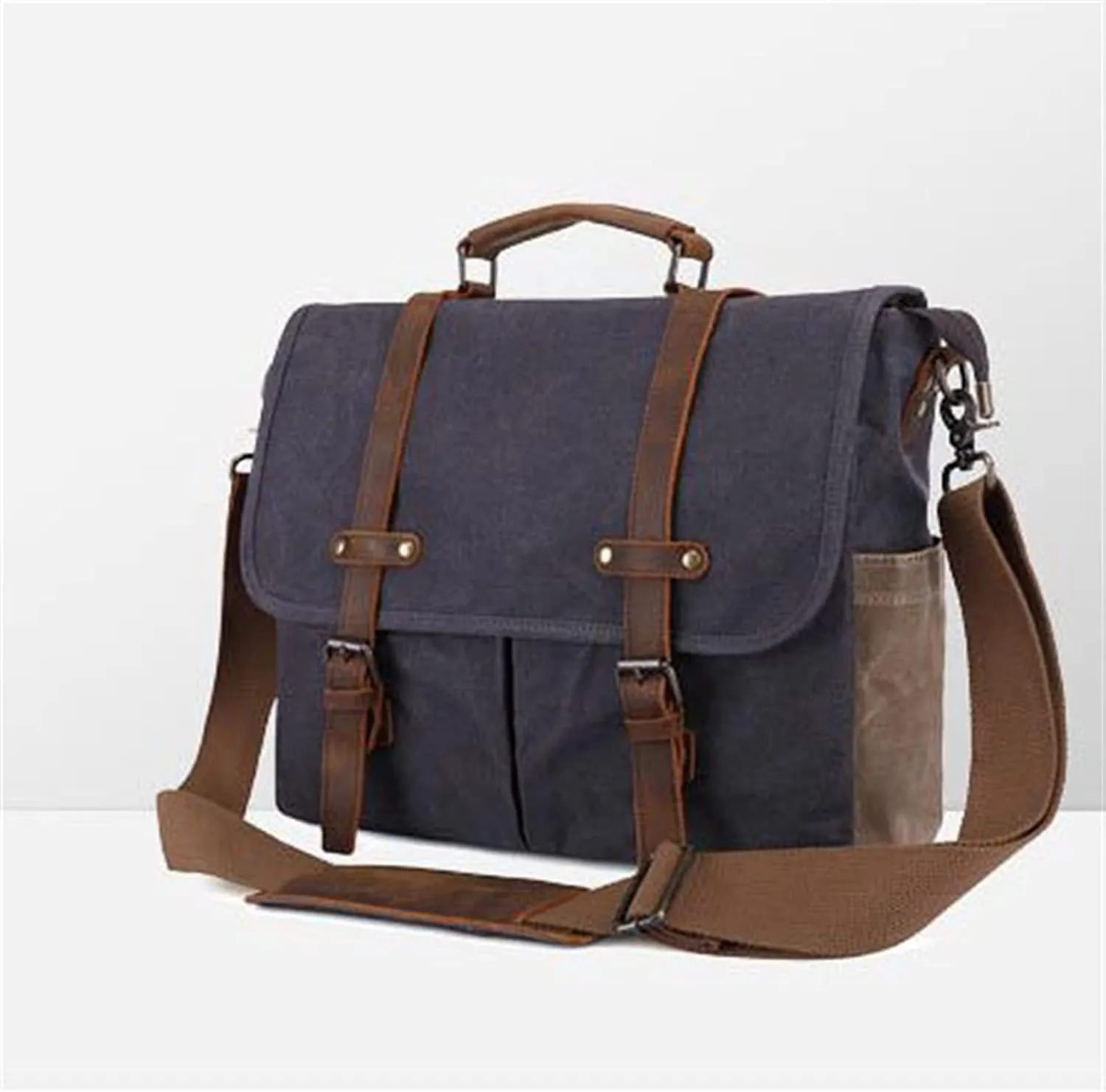 Water Resistant Canvas Satchel 15-Inch Laptop Briefcases Business Shoulder Bookbag