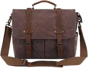 Water Resistant Canvas Satchel 15-Inch Laptop Briefcases Business Shoulder Bookbag