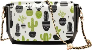 Watercolor Flowers on White Crossbody Shoulder Bag with Chain, Womens Leather Crossbody Bags, Leather Shoulder Purses