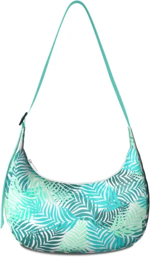 Waterproof Nylon Crescent Shoulder Bag Tropical Leaf Floral Crossbody Bag for Women Travel Sling Bag Adjustable Strap